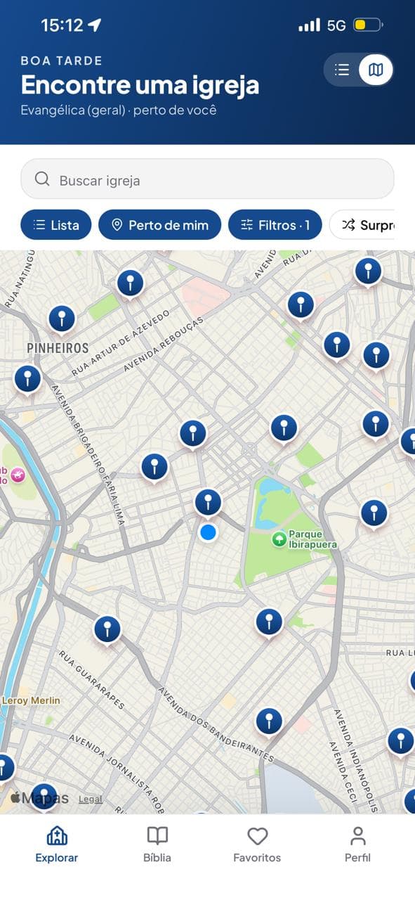 Mapa vivo de igrejas no Sanctuo