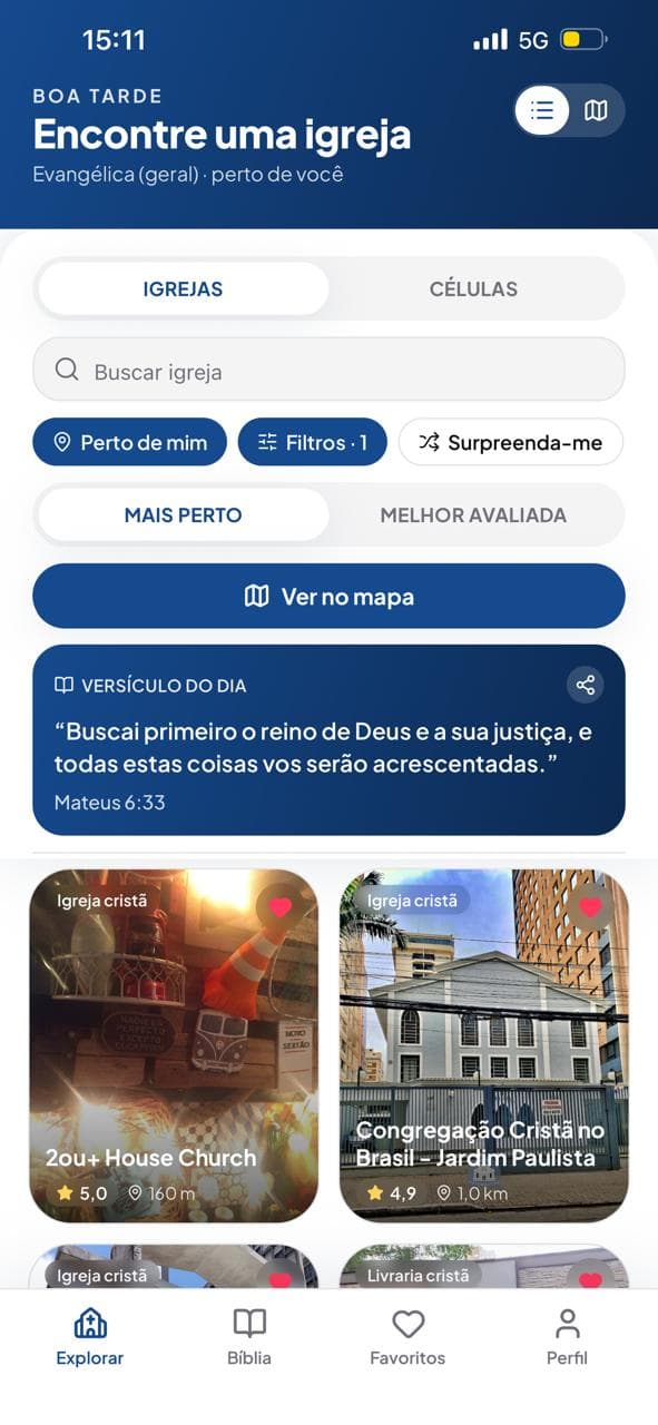 Tela inicial do Sanctuo — encontre uma igreja