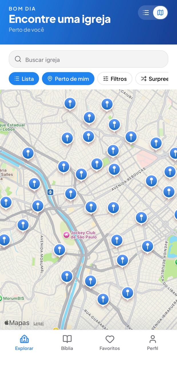 Mapa vivo de igrejas no Sanctuo